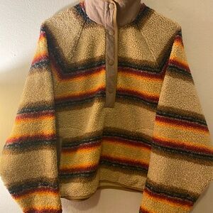 Faherty Women’s Sherpa Fleece Fireside Popover in Bonfire Stripe SzSmall NWT